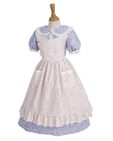 Nuoqi Colonial Costume Girls Prairie Pioneer Dress Laura Ingalls Wilder Costume with Apron Purple, 10-12