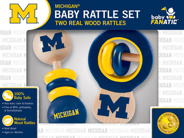 BabyFanatic Wood Rattle 2 Pack - NCAA Michigan Wolverines - Officially Licensed Baby Toy Set