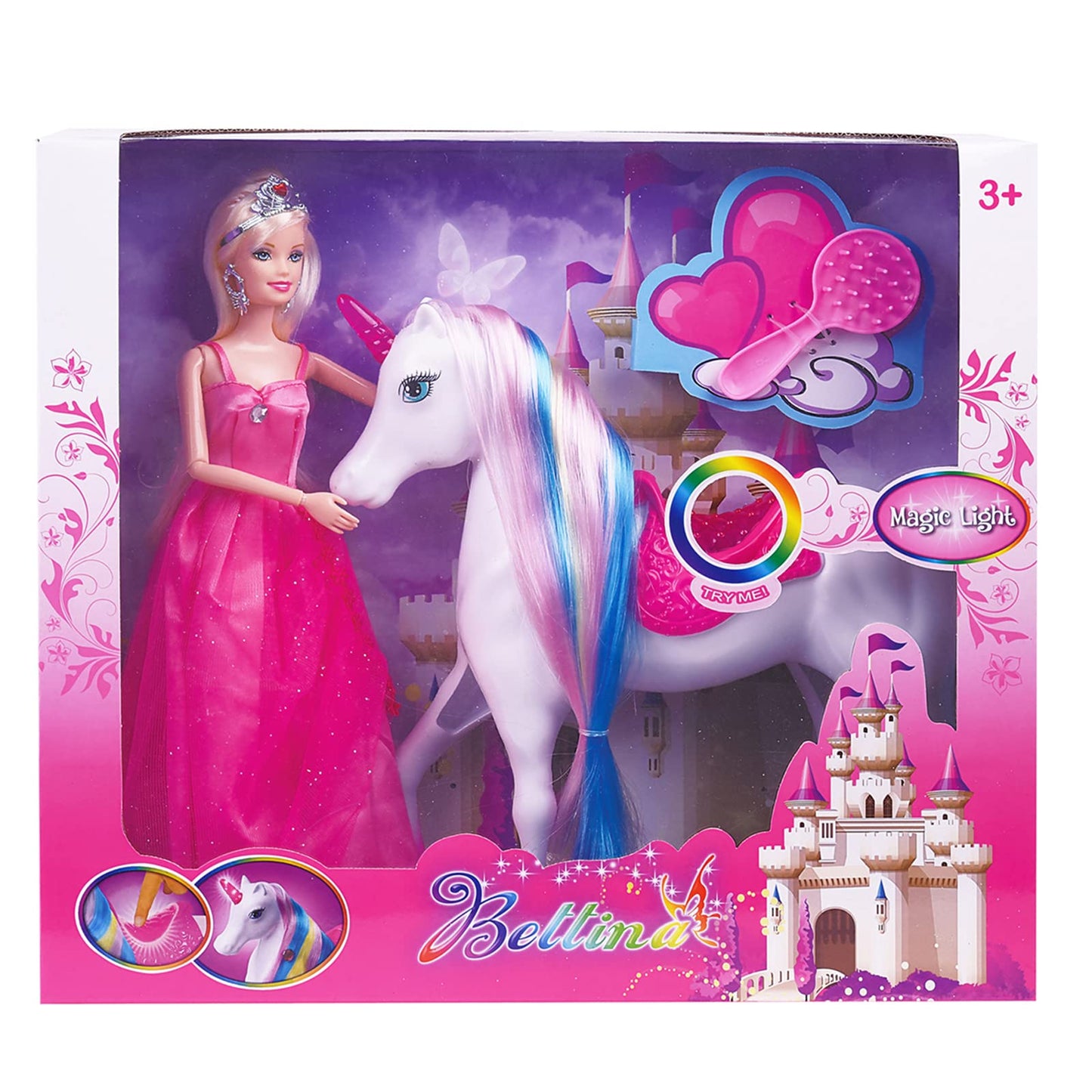Bettina Magical Lights Unicom And Princess Doll, Horse Toys Playset, Unicorn Toys Princess Gifts For 3 To 7 Year Olds Girls Kids