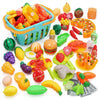 HOLYFUN 100 PCS Cutting Play Food Toy for Kids Kitchen, Pretend Fruit & Vegetables Accessories with Shopping Basket, Plastic Min