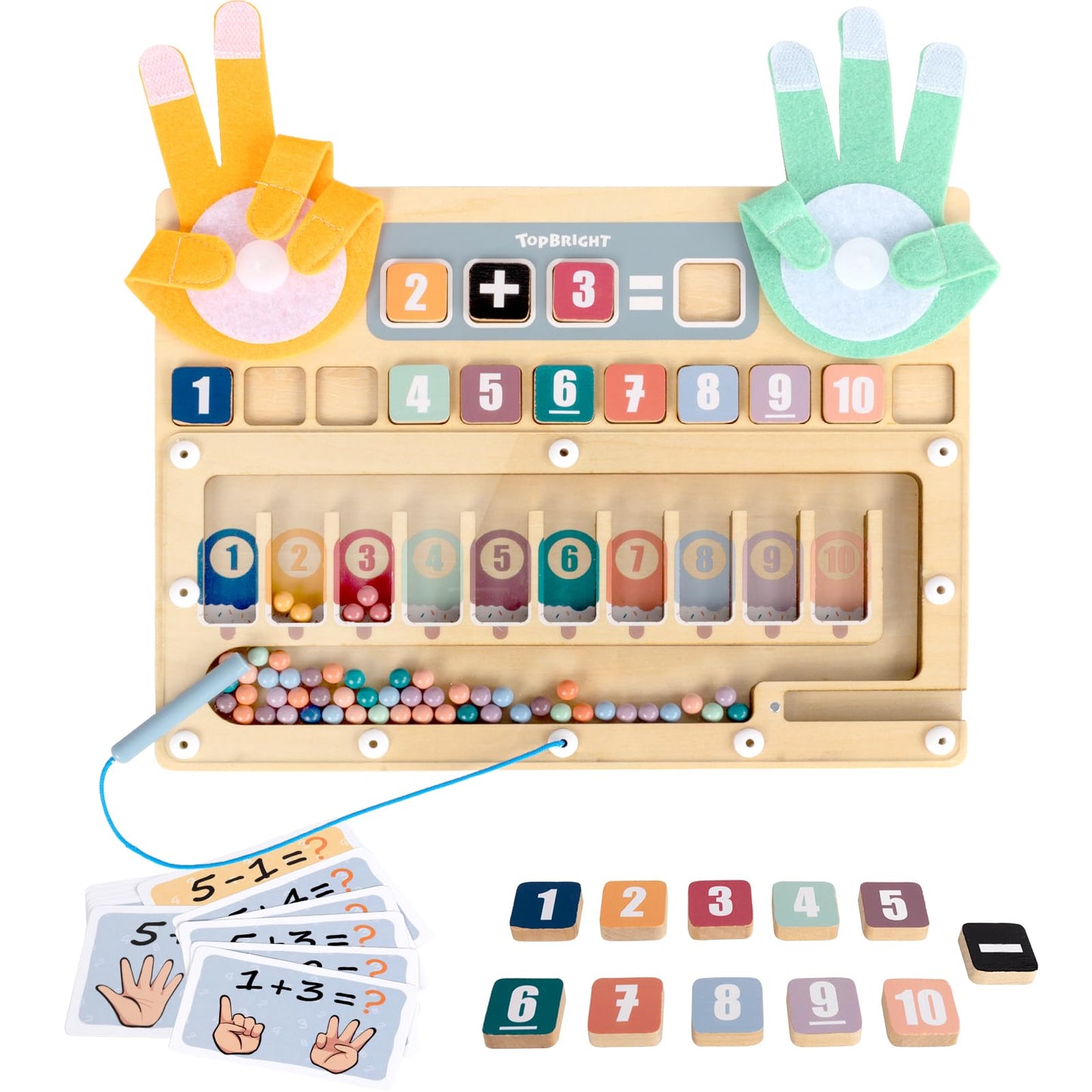 Top Bright Finger Math Addition & Subtraction Toys For Kids, Interactive Magnetic Beads Sorting Matching Learning Game For Ages