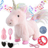 Pink Walking Unicorn Toy Set Singing Dancing Electronic Plush Unicorn With Control Leash, Realistic Footsteps Nodding Tail Wagging Pretend Dress Up Cute Wings Animated Stuffed Unicorn Gift For Girl