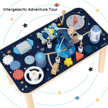 Pillowhale Wooden Activity Table, 8 In 1 Baby Activity Cubes For Kids, Toddler Sensory Table, Baby Standing Activity Center, Play Table With Stacking Toys, Bead Maze & Gears For 1 Year Old Boys Girls