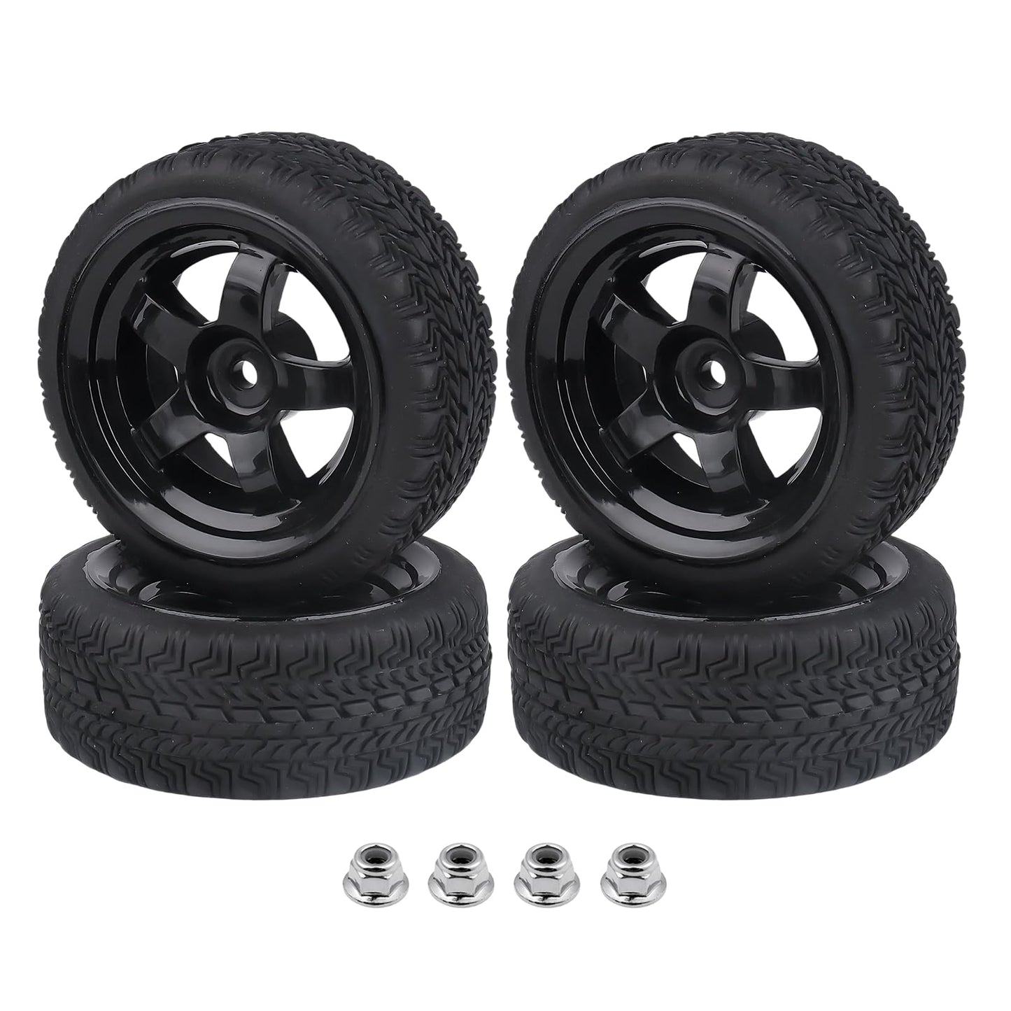Hobbyfire Pre-Glued Od 2.6'' 12Mm Hex Wheels Rims And Rubber Tires For Traxxas Tamiya Hpi Hsp Redcat Rc 1/10 On Road Racing Car,