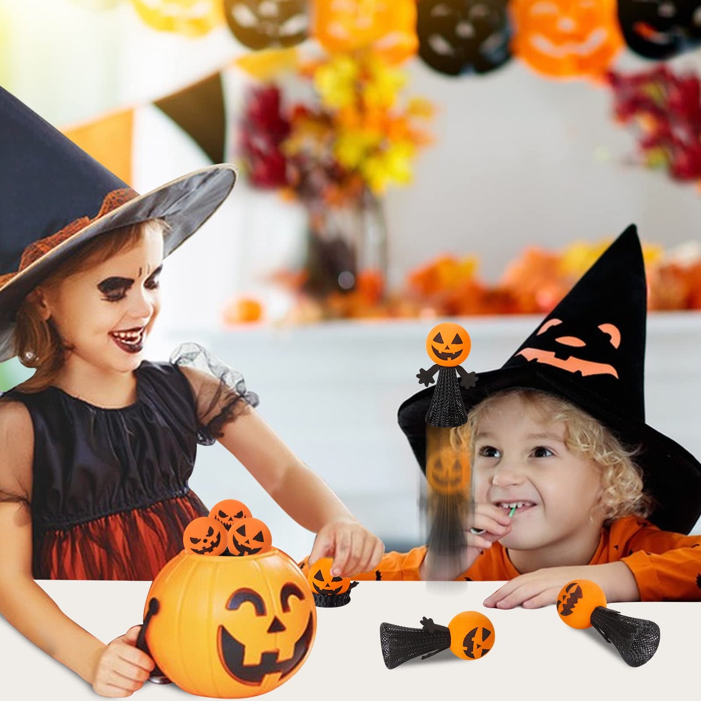 Letapapa Halloween Party Favors for Kids, 24 Pcs Jumping Popper Spring Launchers Toy, Bouncy Halloween Novelty Toys for Treat or