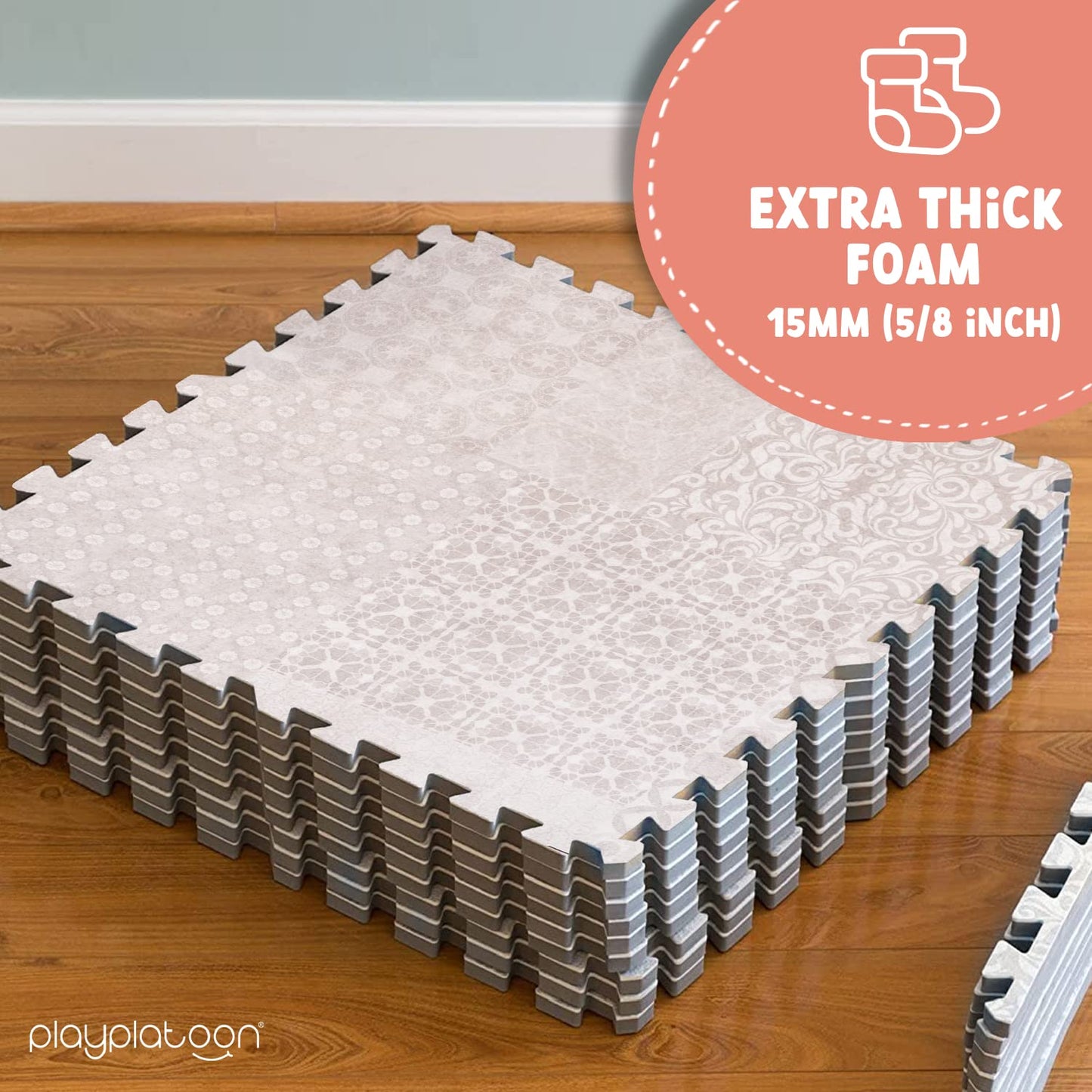 Play Platoon Non-Toxic Extra-Thick Childrens Foam Play Mats For Floor, 9 Tiles - 72 X 72 Inch Comfortable Cushioned Foam Floor Puzzle Tiles For Kids & Toddlers With 24 X 24 Inch Tiles Sets - Khaki