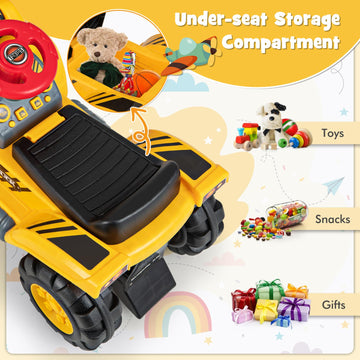 Honey Joy Ride On Excavator, No Power Ride On Construction Vehicles For Kids, Helmet, 3 Toy Rocks, Adjustable Bucket, Horn, Ride On Loader, Bulldozer Ride On Toy, Gift For Boys Girls