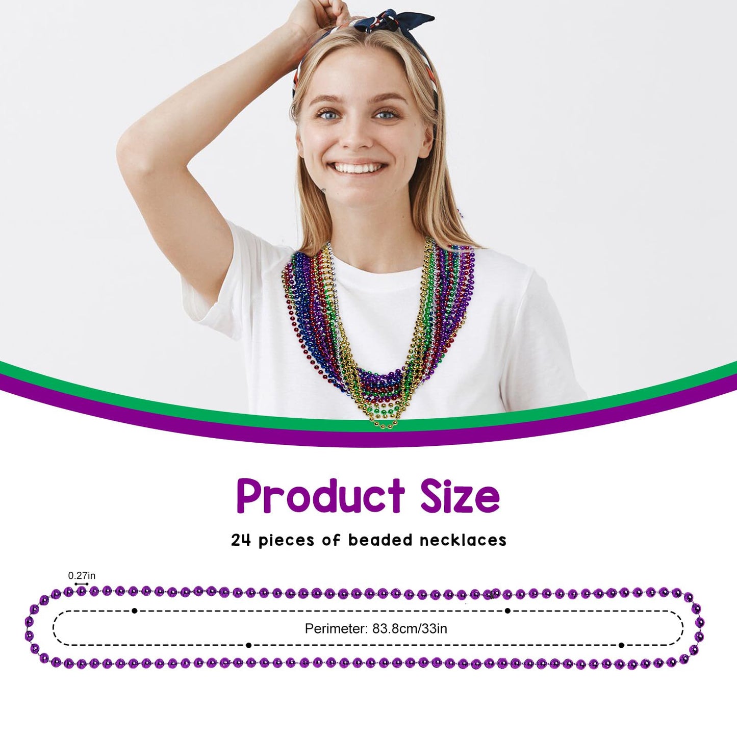 Artlunar 24 Pcs Mardi Gras Beads, 33'' 6 Colour Bead Necklace Party Favors, Festival Parade Throw Accessories For Carnival Hallo