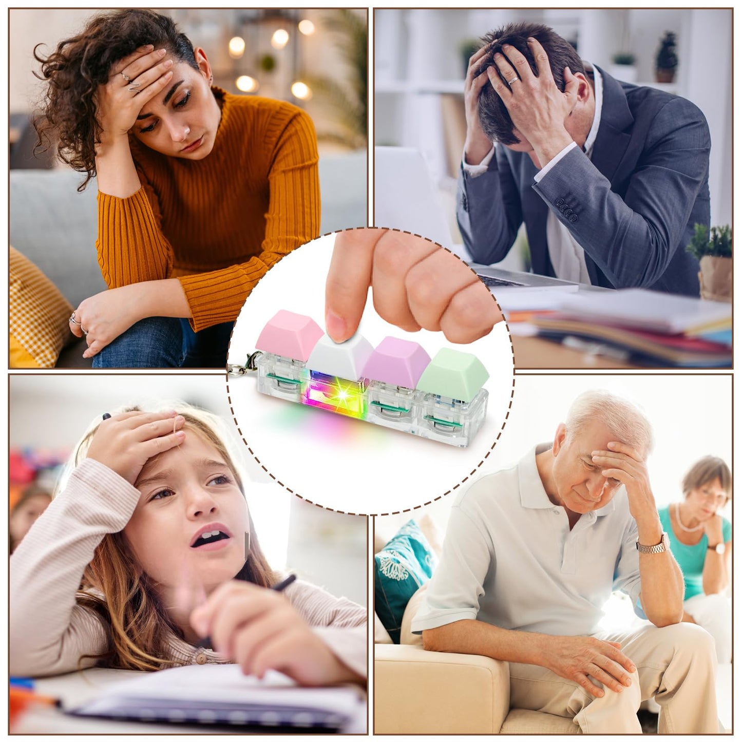 COZYMATE 4 in 1 Keyboard Fidget Toys with LED Light - Macaroon2 Keyboard Clicker for Anxiety Relief and Sensory Fun