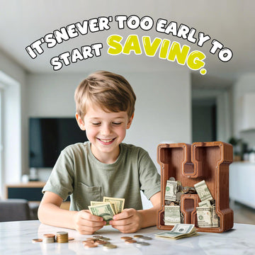 ELX Extra Large 12'' Wooden Piggy Bank for Kids, Personalized Letter Piggy Bank, Safe & Durable Savings Box for Toddlers, Gift f