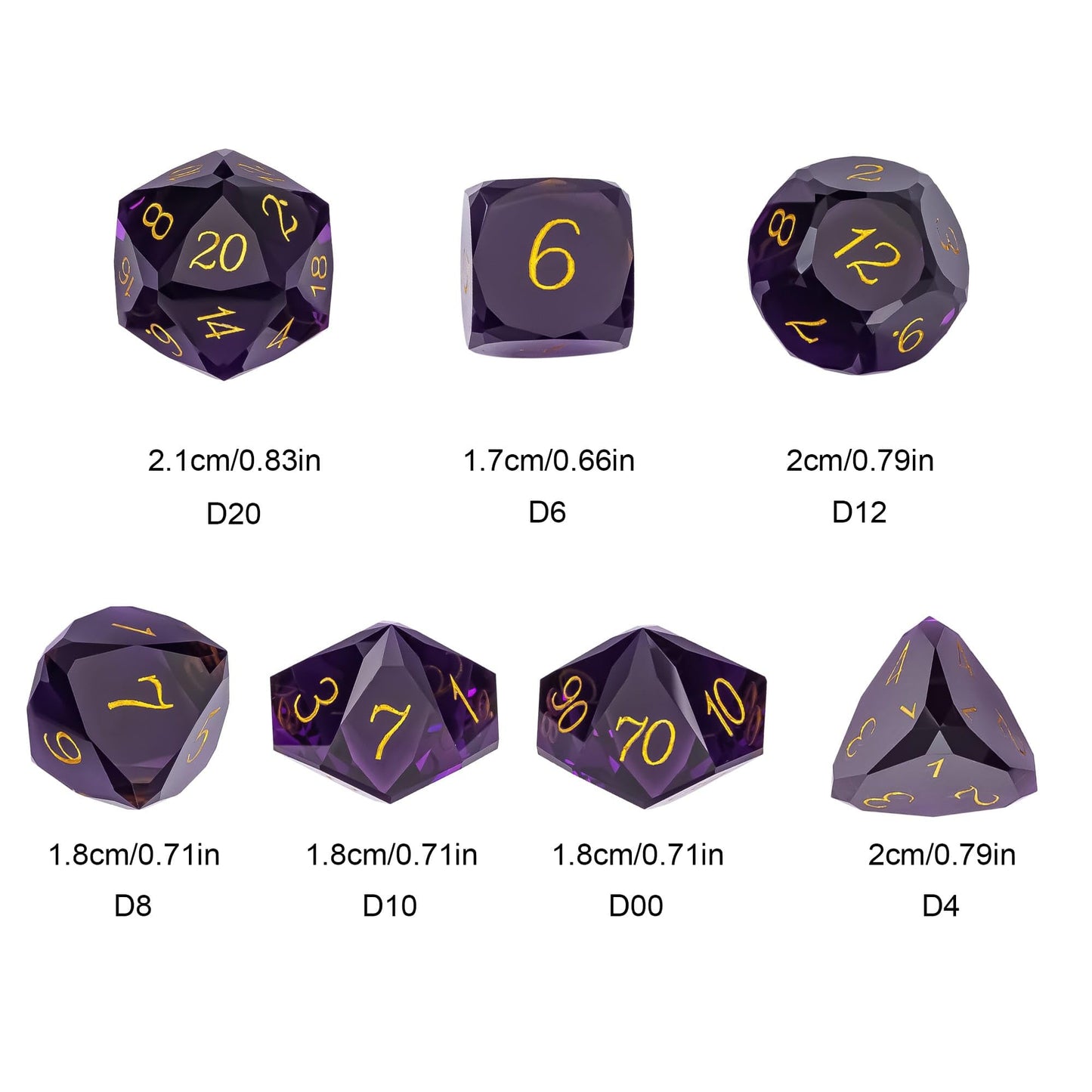 Udixi 7-Piece Glass Dice Set D&D, Multifaceted Diamond-Cut Glass Dnd Dice For Dungeons And Dragons Rpg Tabletop Games (Purple)
