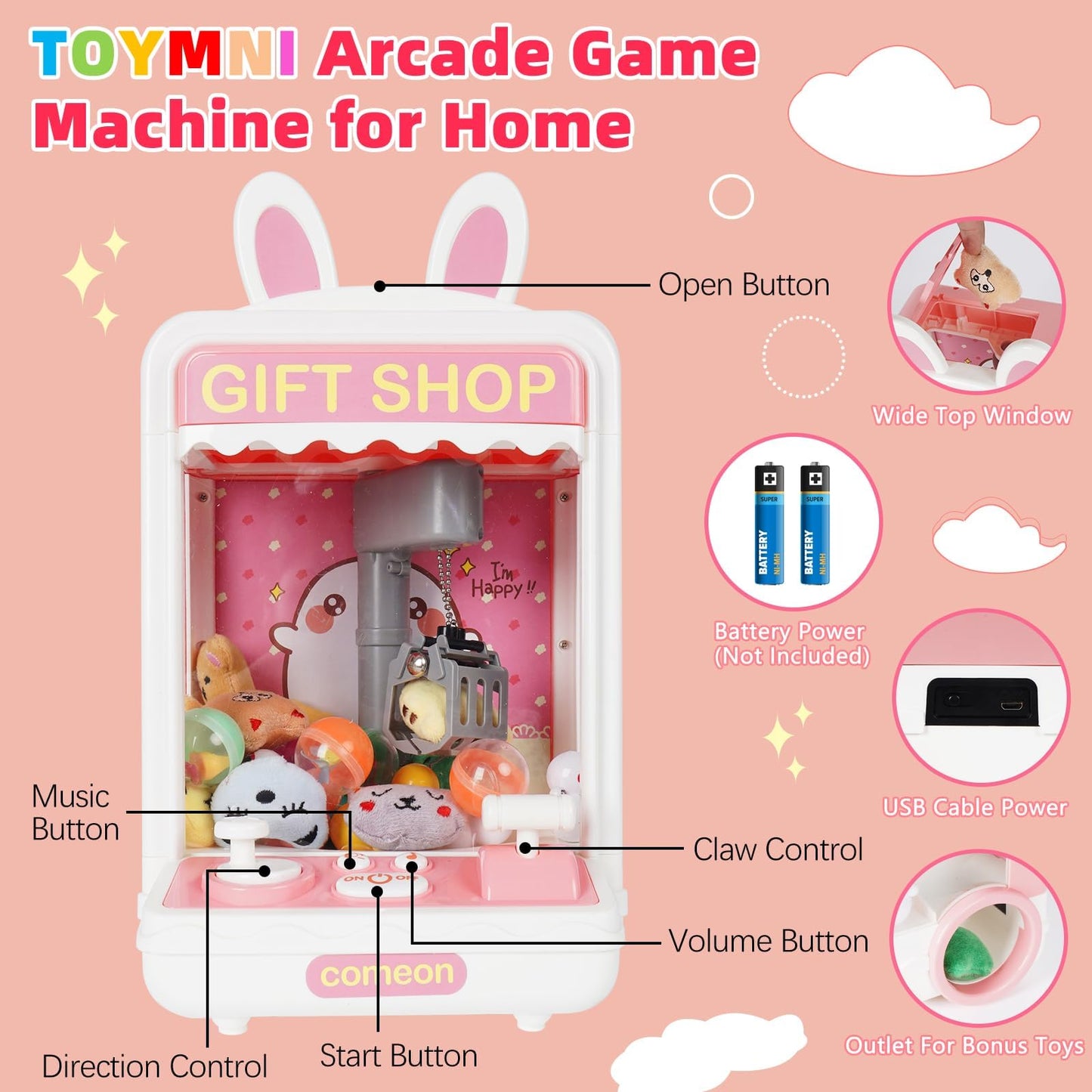 Toymni Mini Claw Machine, Claw Machine For Kids With Lights, Mini Vending Machine With Little Toys, Arcade Games Machines, Kids