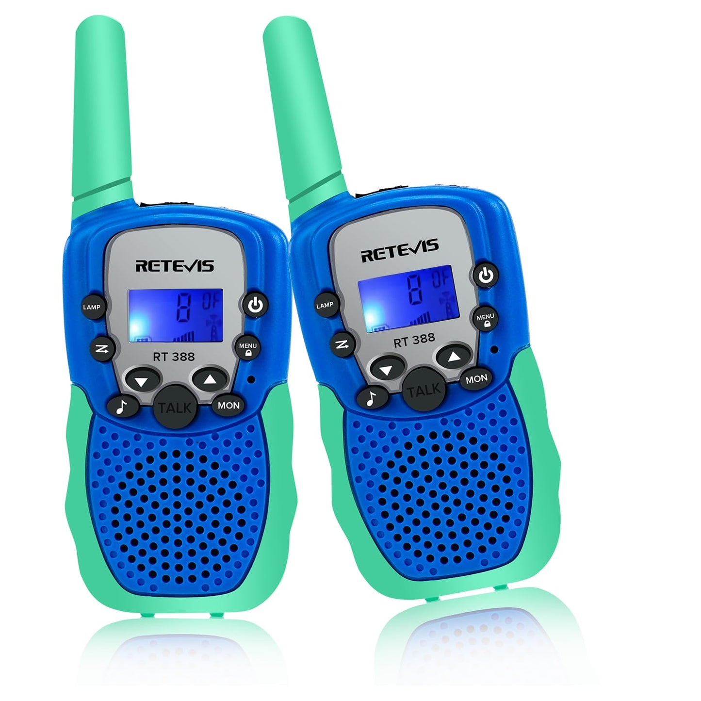 Retevis Rt388 Walkie Talkies For Kids, Toys For 6-12 Year Old Boy Girl, Long Range 2 Way Radio 22 Channel With Backlit Lcd Flashlight, Kids Gifts For Boys Girls Family Games Outdoor(Blue Green 1 Pair)