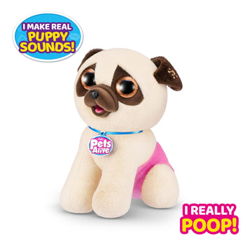Pets Alive Pooping Puppies (Pug) By Zuru Surprise Puppy Plush, Ultra Soft Plushies, Interactive Toy Pets, Electronic Pet Puppy For Girls And Children