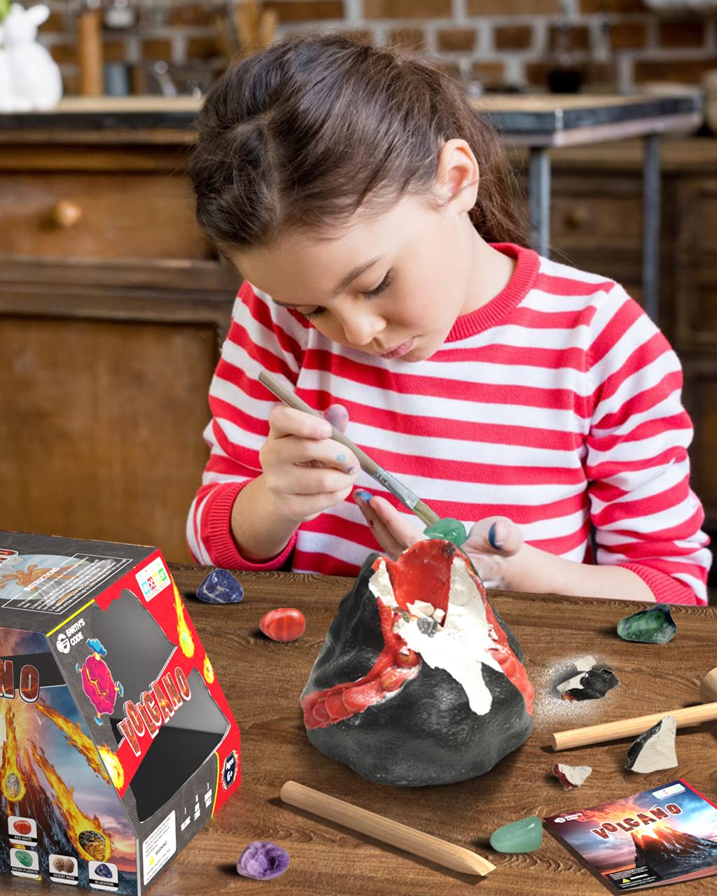 Earth'Scode Volcano Gemstone Dig Kit, Science Stem Educational Toys Gifts For Kids Age 6-12