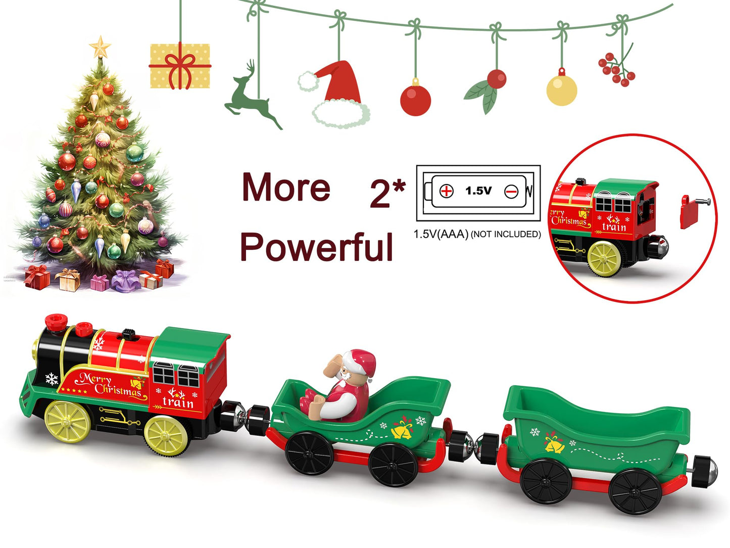 Christmas Train Set For Toddlers, Electric Train Toys For Wooden Tracks, Battery Powered Toy Train Includes Music & Lighting, Motorized Train Compatible With Brio, Thomas & Friends