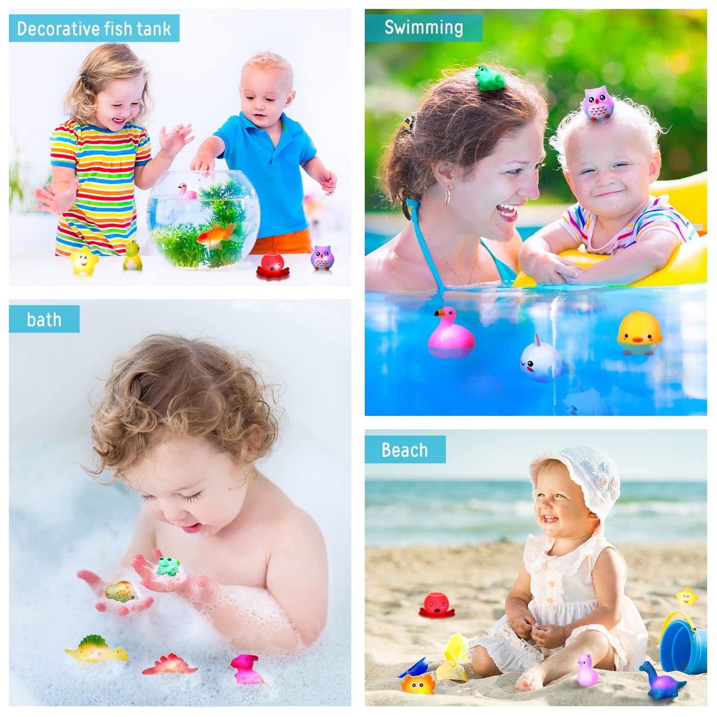24 Packs Baby Bath Light Up Toys, Floating Rubber Animal Toys For Toddlers Infant Kids Boys Girls Flashing Color Changing Light