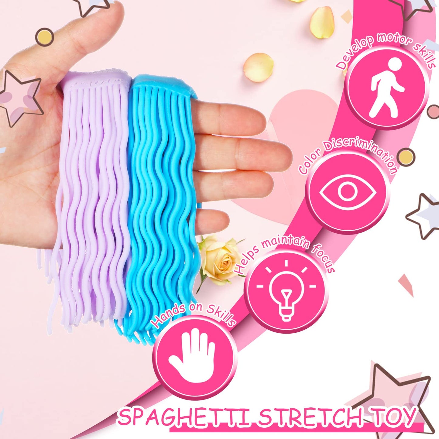 Civaner 6 Pieces Sensory Spaghetti Stretchy Toy Stretchy Pasta Toy Ramen Fidget Strings For Carnival Prizes Easter Party Gifts Stress Relieve Early Education Birthday(Multicolor)
