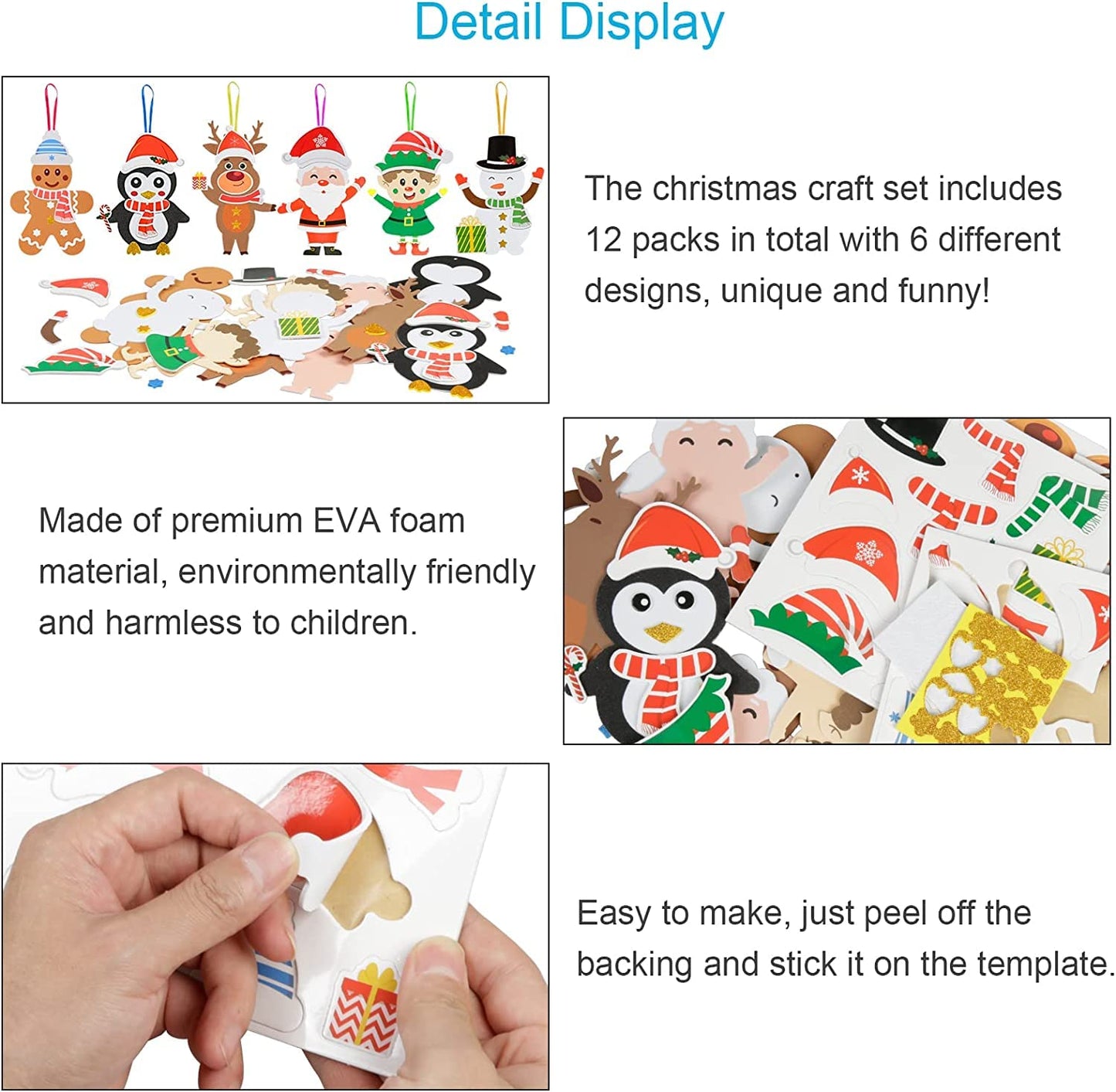 Fennoral 12 Pack Christmas Crafts For Kids Christmas Foam Stickers With Snowman Penguin Santa Claus Elf Gingerbread Man Reindeer