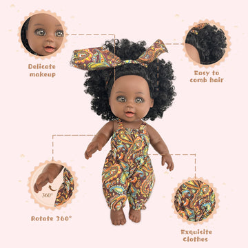 Nice2you Black Baby Doll with Backpack Carrier, 10in African American Doll for Kids Aged 1-5, Medium Size, Acrylic Material