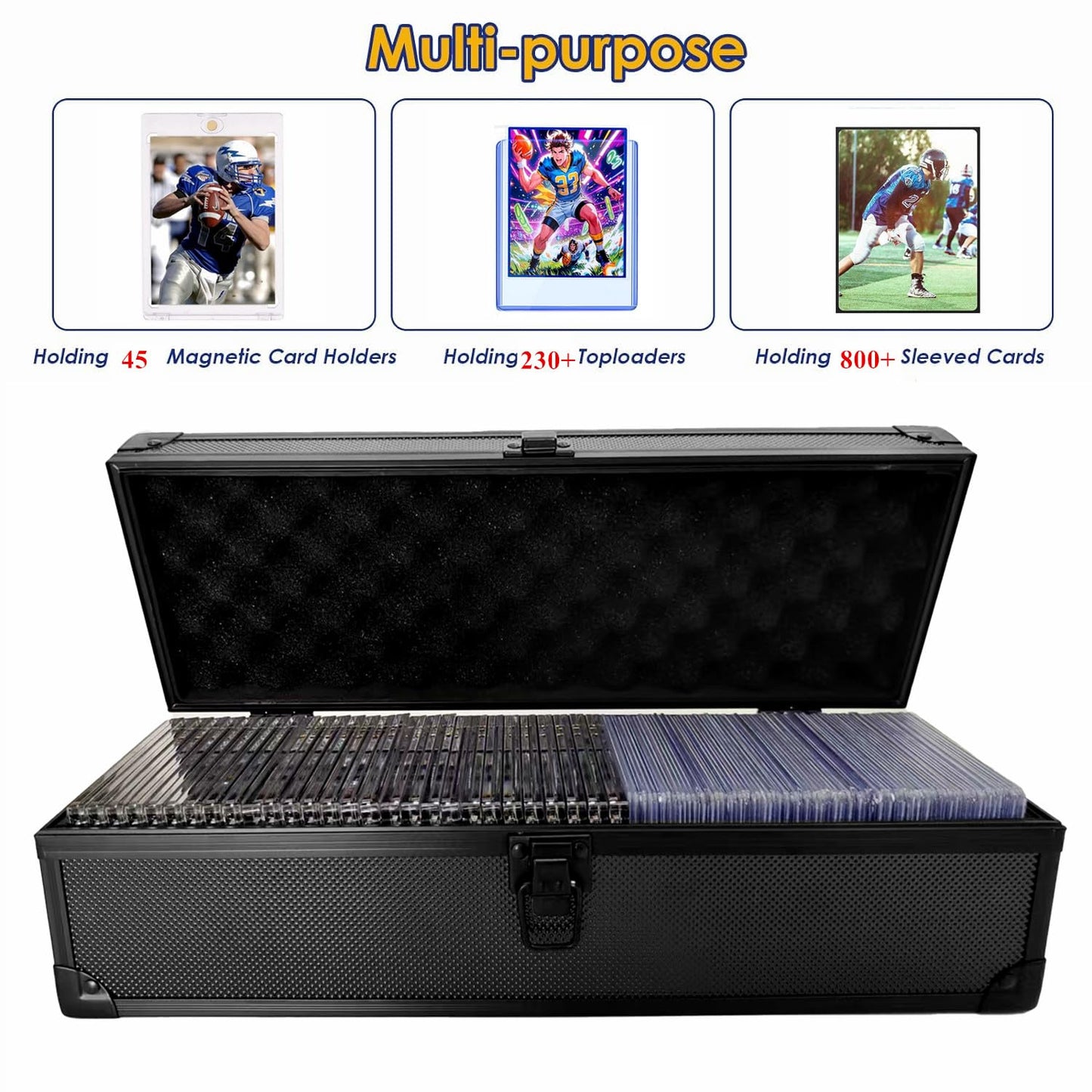 Wutonmu Toploaders Storage Box Hold 230+ 35Pt 3X4 Standard Toploaders, Hard Aluminum Alloy Top Loader Storage Case, Trading Card