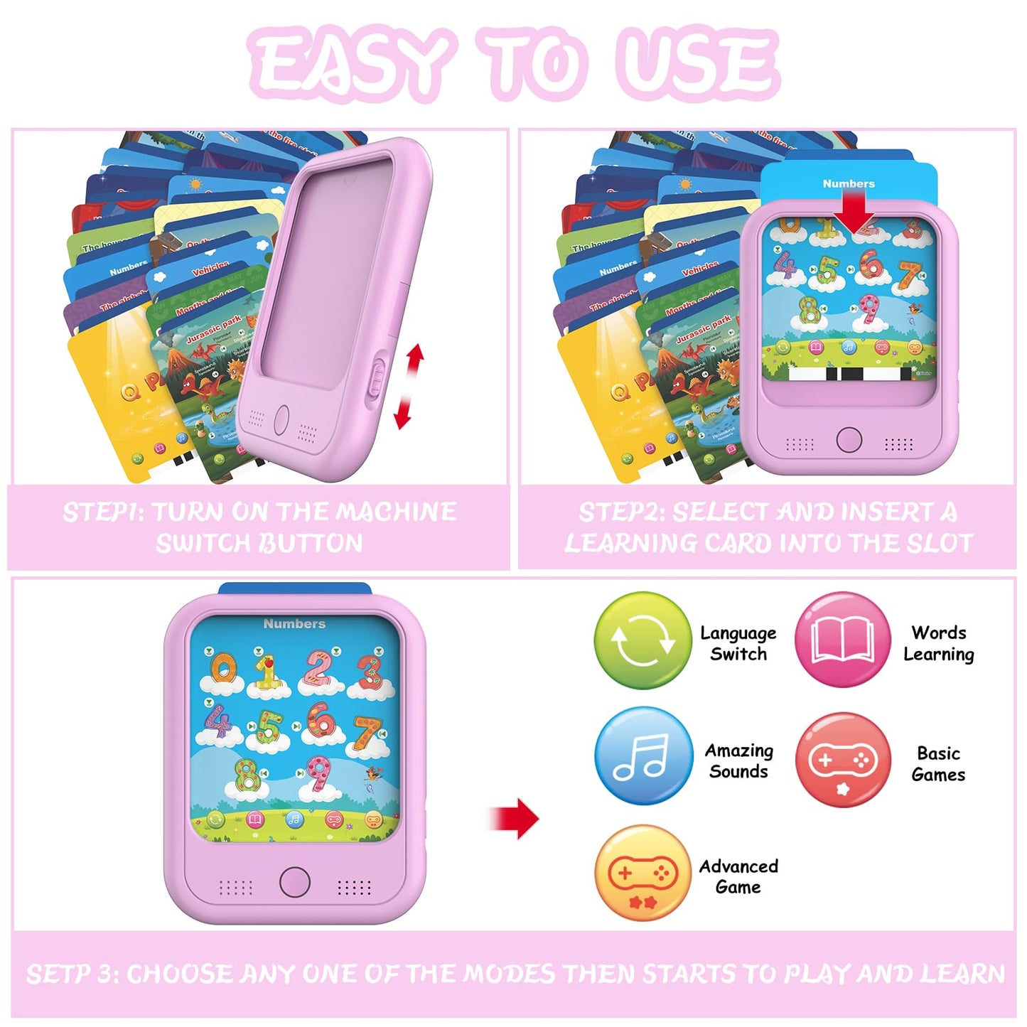 Kids Educational Learning Tablet Toy-Educational Tablet Toy To Interactive Learn Alphabets,Colors,Number,Foods,Jurassic Park,Ani