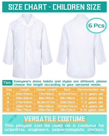 Taiyin 6 Pcs Doctor Coat Costume for Kids Lab Coat Unisex Uniform for Boys Girls Children Nurses Graduation Season Science(Xs Si