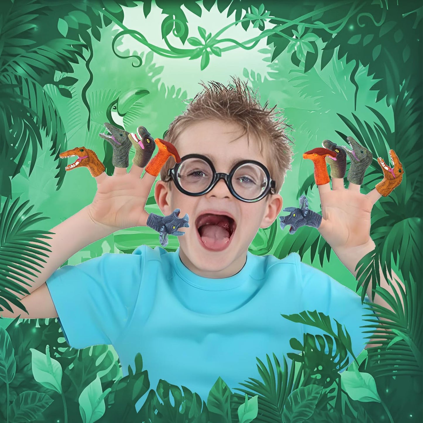 5Pcs Dinosaur Finger Puppets, Dinosaur Birthday Party Decorations Supplies Finger, Rubber Finger Puppets, Bath Finger Puppets Ba