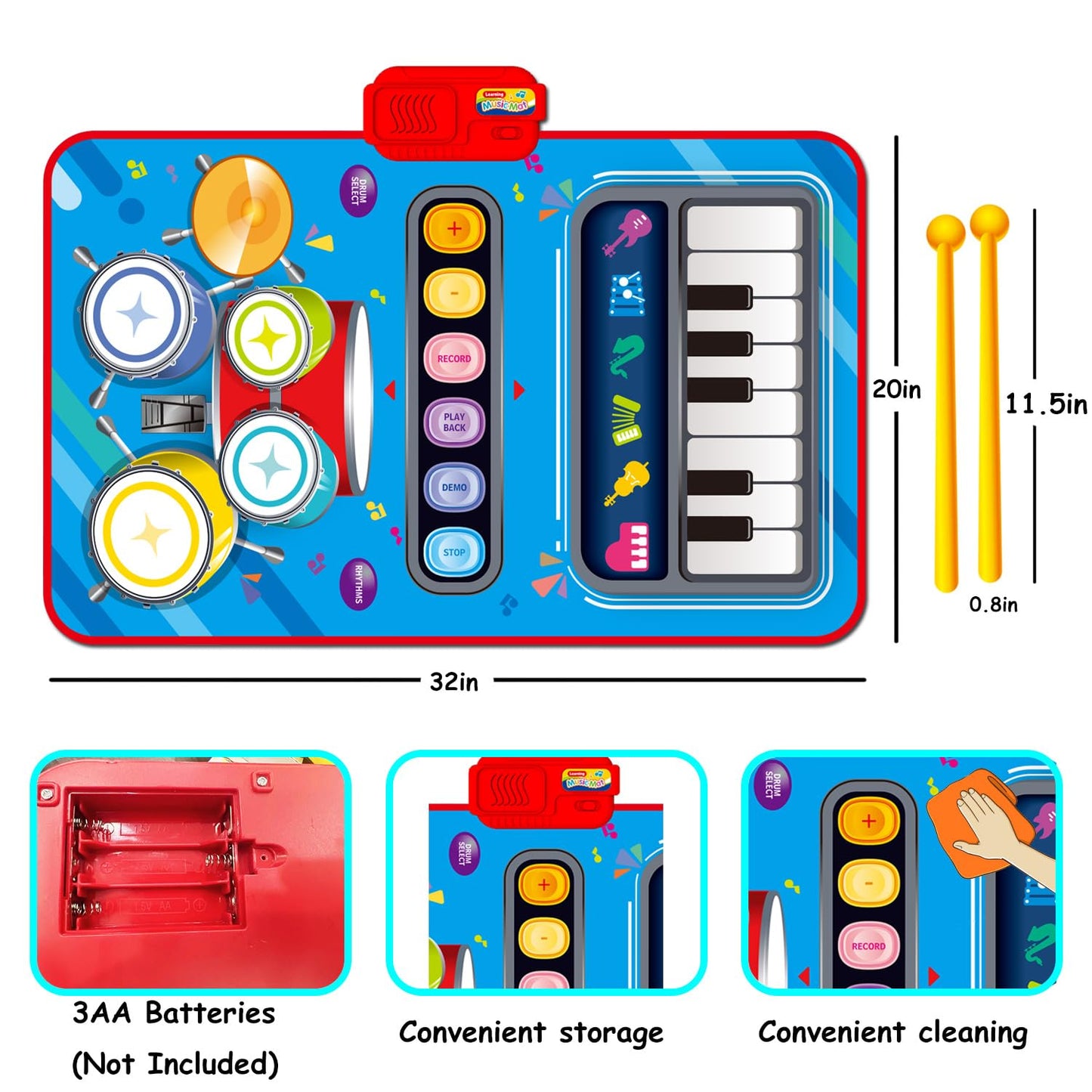 Baby Toys For 1 Year Old,Baby Musical Mat Toddler Toys Age 1-2,3 In 1 Piano Drum Babies Play Mat -Baby Music Toy 12-18 Months Babies Birthday Gifts For 1 2 3 Year Old Boys Girls