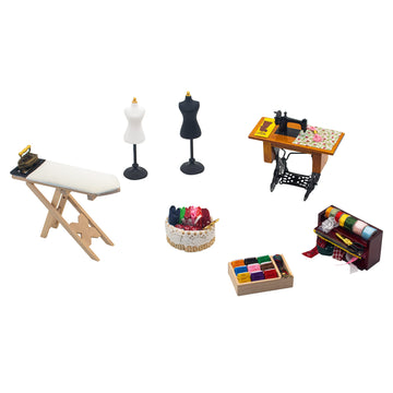 1 :12 Scale Miniature Sewing House Scene Model Accessories Simulation Vintage Sewing Machine, Sewing Box, Ironing Board