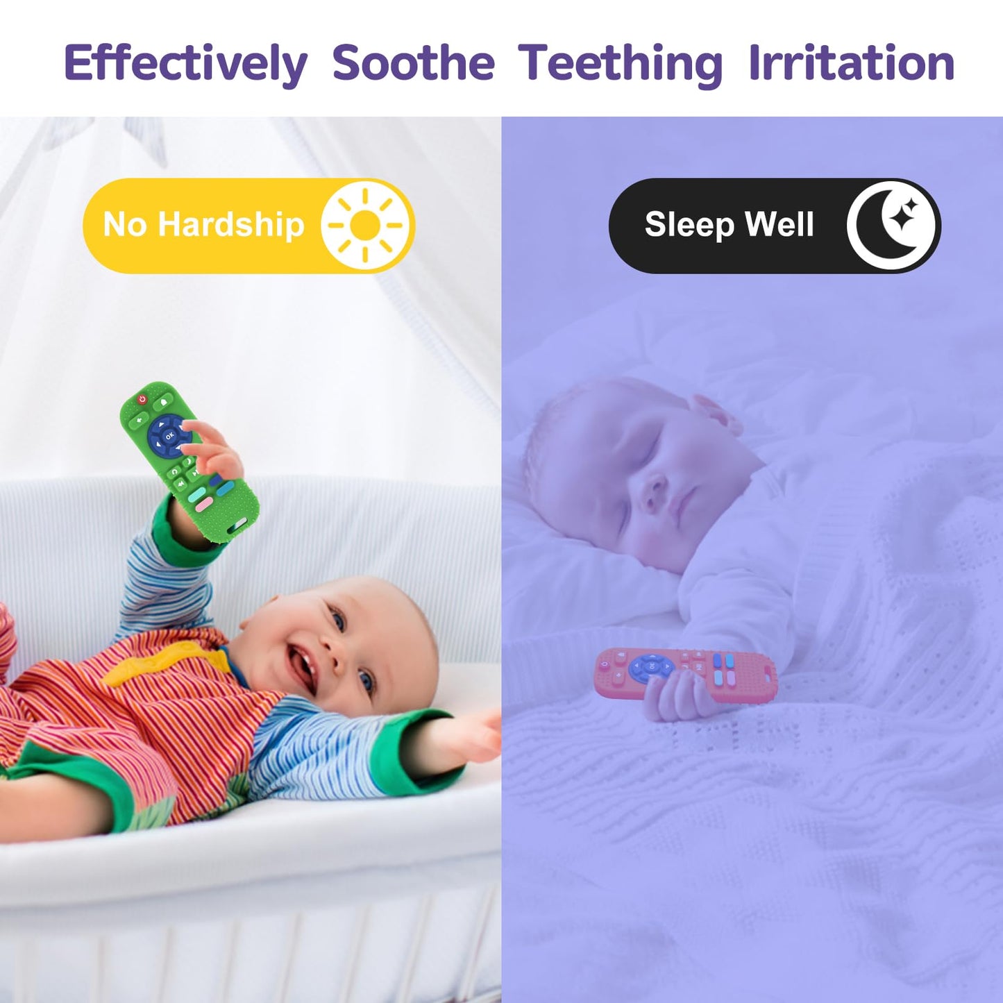 Hooku 2 Pack Silicone Teethers For Babies 0-6 Months, Teething Toys For Babies 6-12 Months, Baby Remote Control Toy, Infant Toys