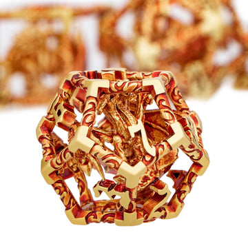ARUOHHA Hollow DND Dice Set Golden Red 5-Headed Dragon D and D Dice with Gift Box, Dungeons and Dragons Role Playing Games 7PCS