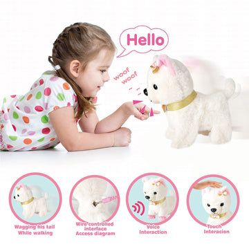 Electronic Walking Plush Dog Toy with Remote Control Leash Realistic Interactive Puppy Pet Dog Walking Barking Wagging Tail & Nod Head Includes Puppy Accessories Gifts for 3-6 Year Boys Girls