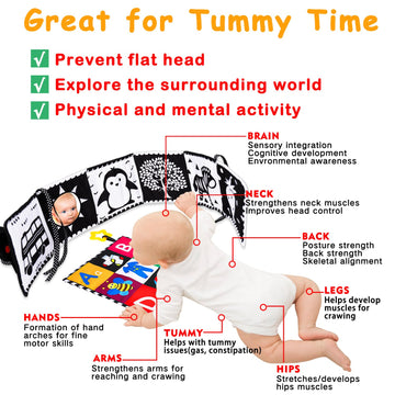 4 Pcs Black And White High Contrast Baby Toys 0-3-6 Months Newborn Essential Montessori Toys For Babies Crinkle Sensory Book For Brain Development Tummy Time Mirror Infant Carseat Rattle 9 Month Gift