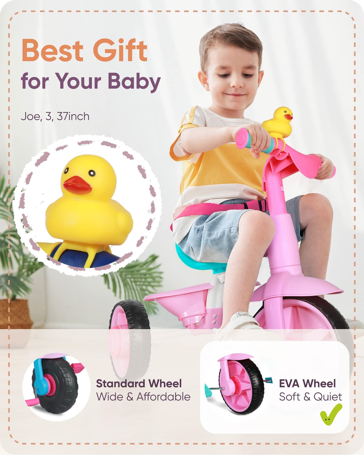 KRIDDO 2 in 1 Kids Tricycles Age 18 Month to 3 Years, EVA Wheels Upgraded, Gift, Trikes for Toddlers 2 to 3 Year Old with Push H