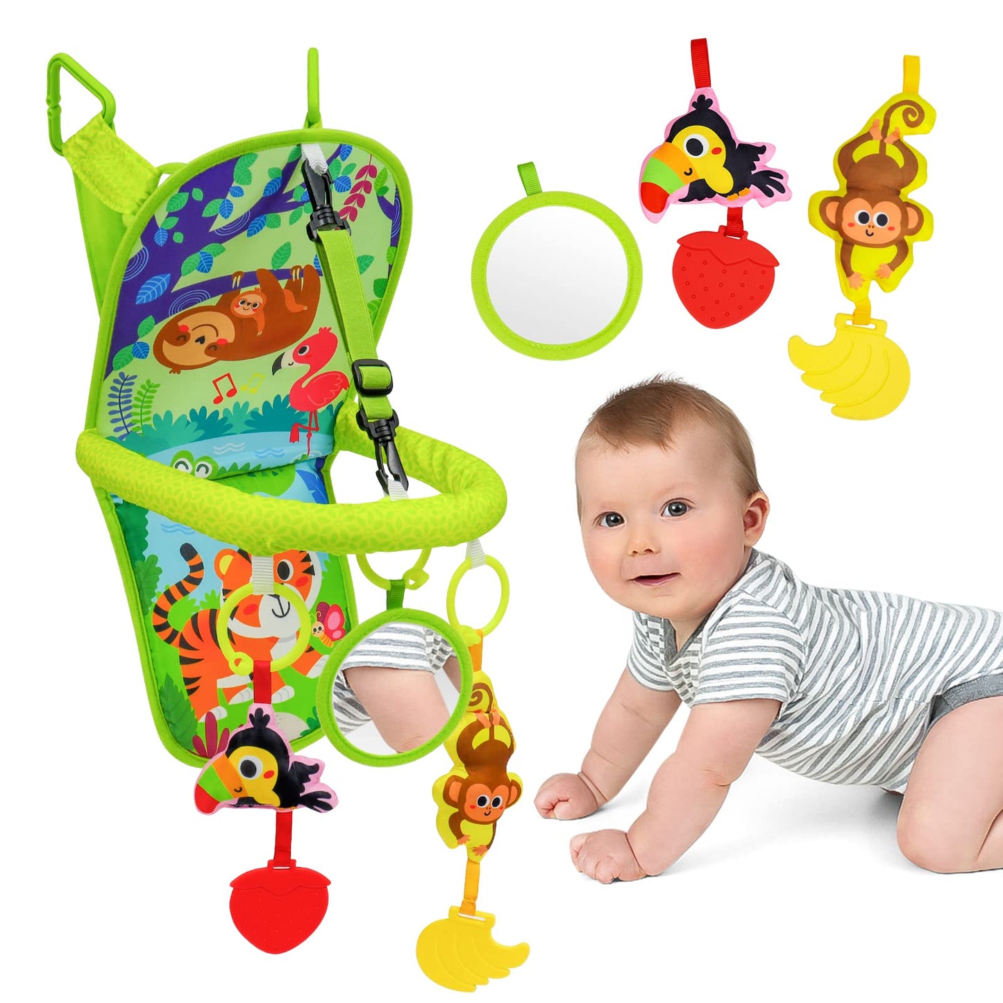 Okooko Car Seat Toy Rear Facing Car Seat Toy Baby Travel Toy Kick And Play With Baby Mirror Plush Toys Thickened Pad Adjustable Sensory Toy For Newborn Baby Infant