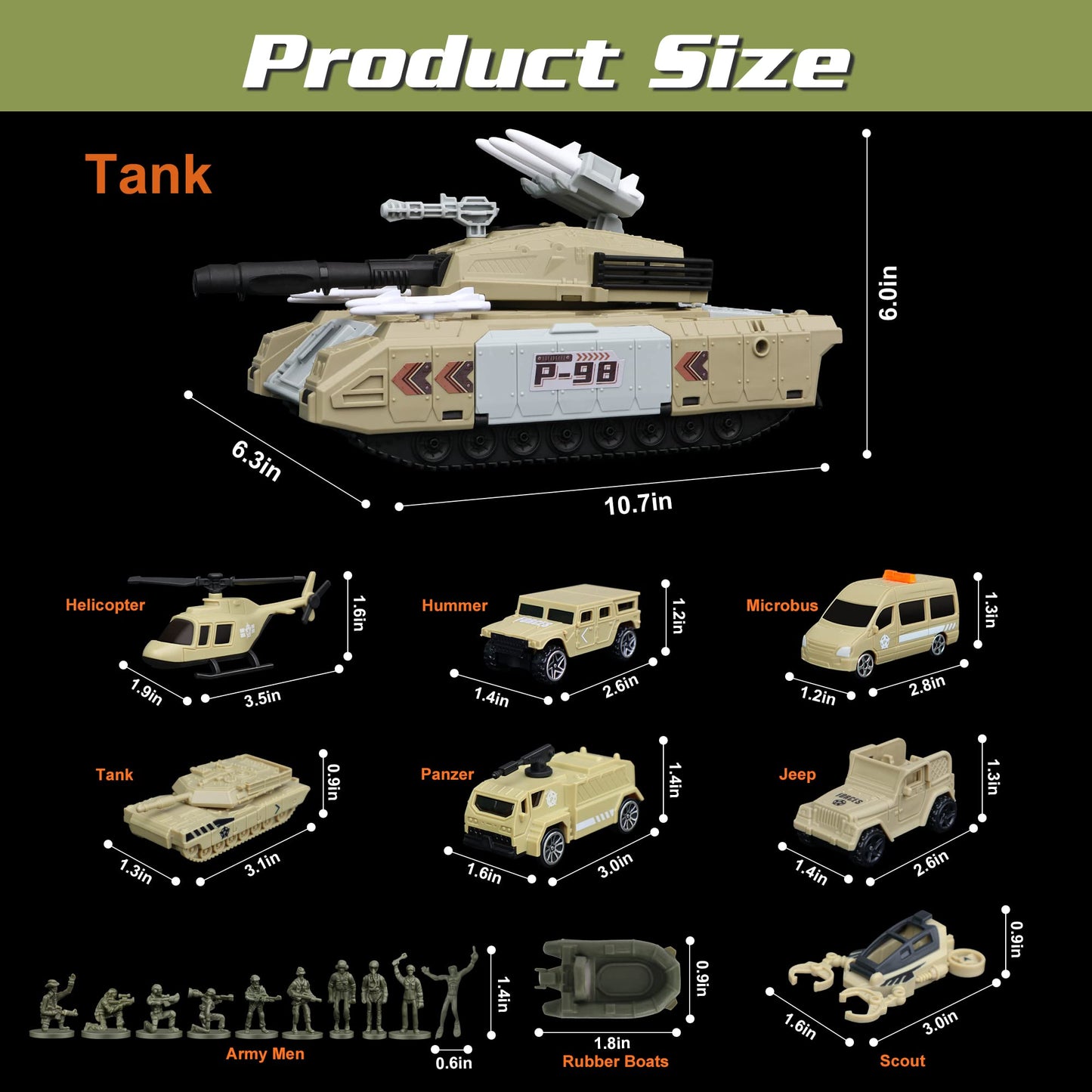 XDUOYJOY Military Tank Toy Sets, Army Toys with 7 Vehicles, Army Men Trucks Helicopter Birthday Gift for Boys Age 4-7, Easy to S