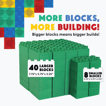 Big Blocks For Kids Ages 4-8 - Indoor & Outdoor Blocks Kids Games - Green Large Building Blocks - 48Pc