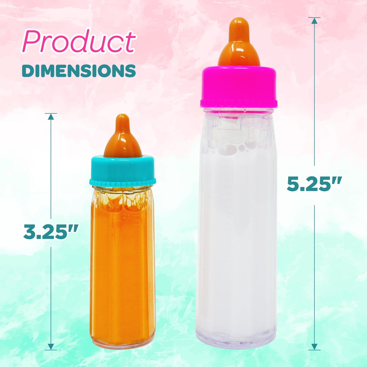 4E'S Novelty 2 Pack Baby Doll Bottles Accessories, Magic Doll Disappearing Milk And Juice - Baby Doll Accessories Toys For Kids Toddlers, Great Gift Stocking Stuffers For Little Girls Ages 3 4 5 6 7