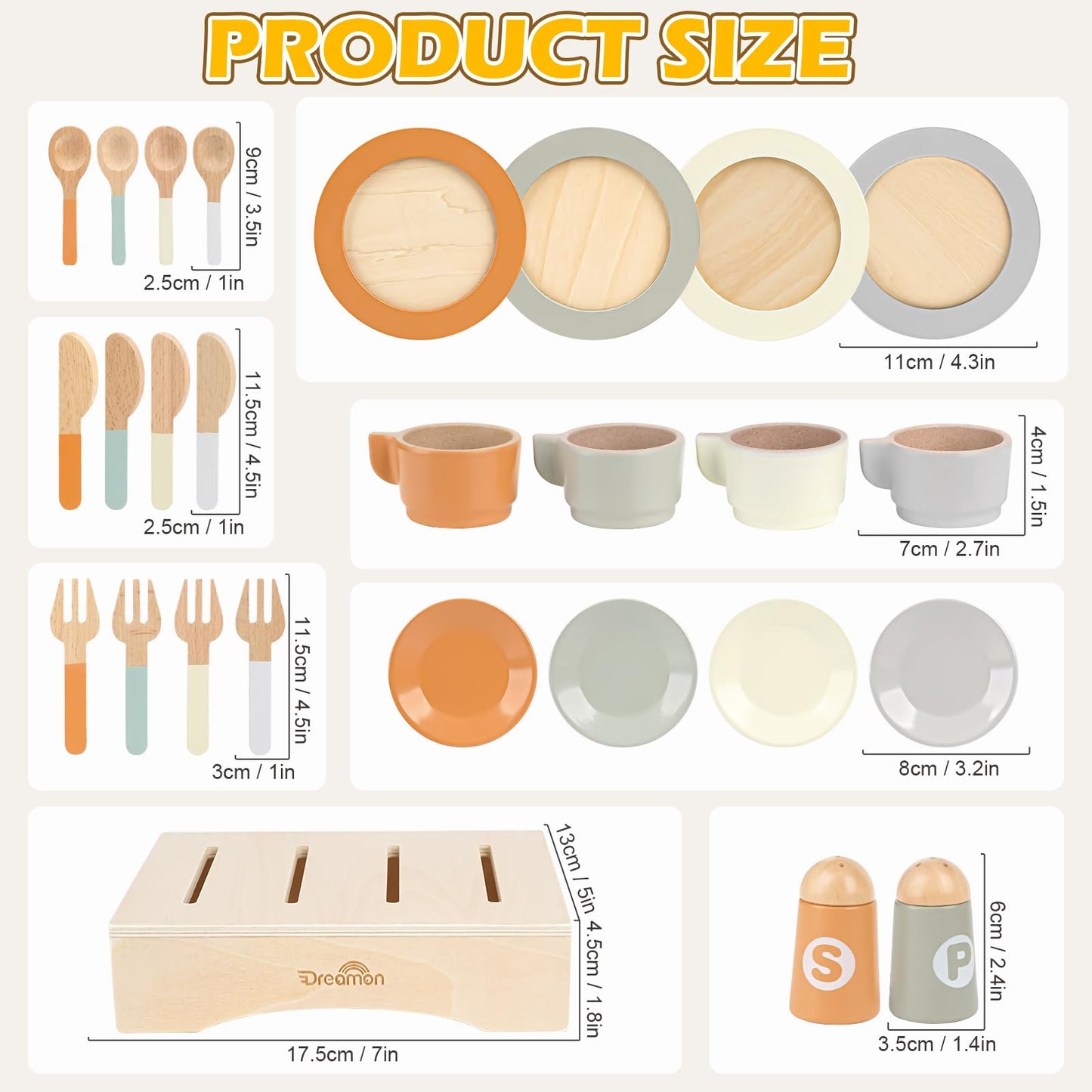 Wooden Play Dishes and Plates for Kids Kitchen Set, 27 PCS Wooden Play Kitchen Accessories, Kitchen Toy for Toddlers 2-4 Years G