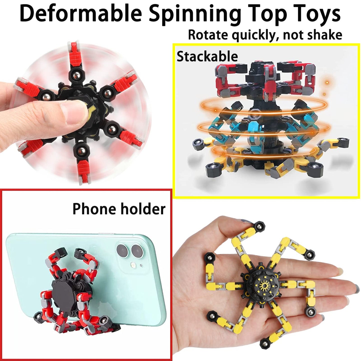 4 Pack Transformable Fidget Spinner Fidget Toys Set, Fidget Spinner Transformable,Sensory Fidget Toys Stress Relief And Anti Anx