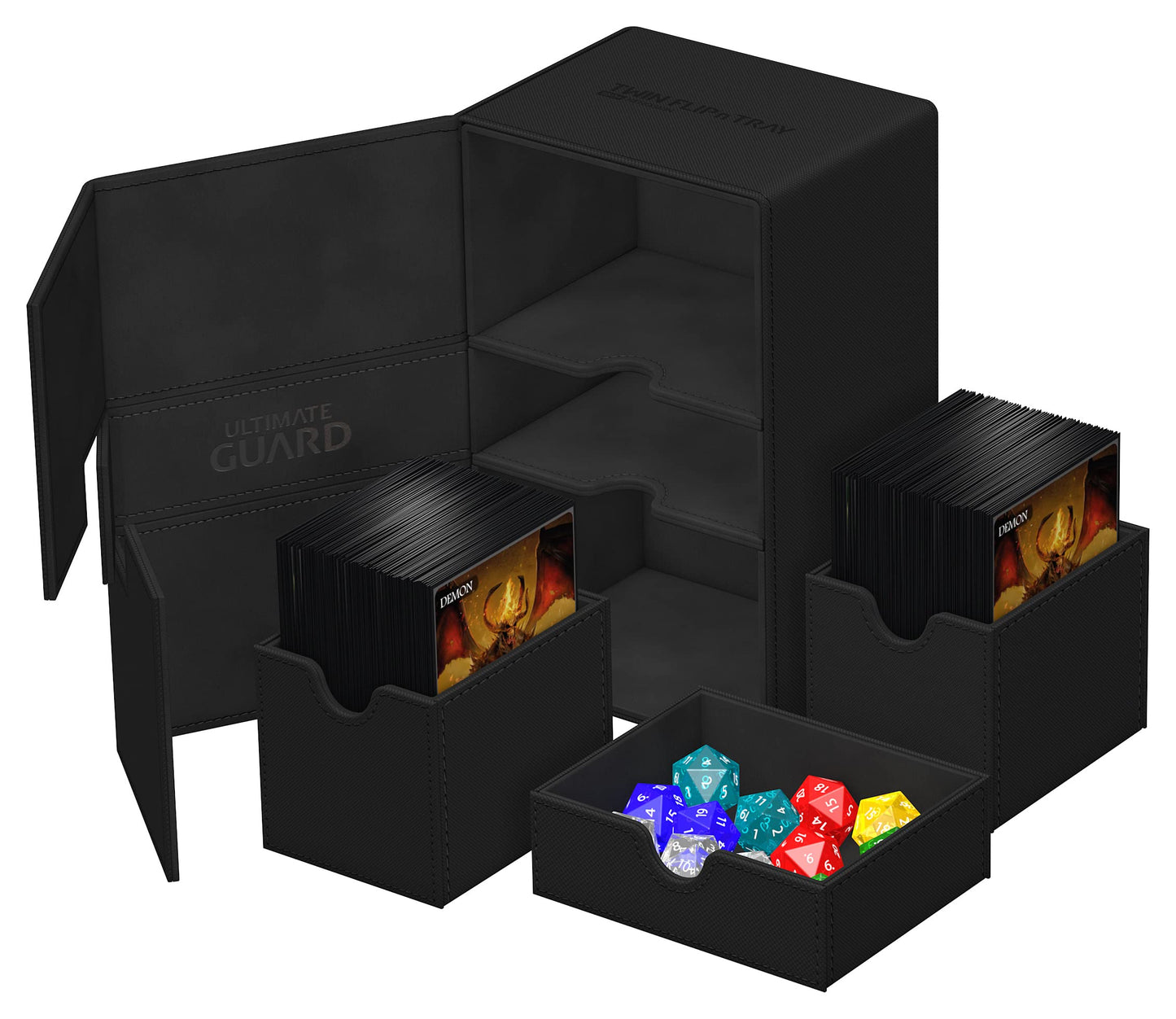 Ultimate Guard Twin Flip'N'Tray 160+, Deck Case For 160 Double-Sleeved Tcg Cards + Dice Tray, Black, Independent Magnetic Closur