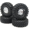 HOBBYSOUL RC 1.0 Beadlock Wheels and Tires, 1/24 Tires & Heavy Adjustable Offset 1.0 Wheels Black Silver for 1/24 RC Crawler Car