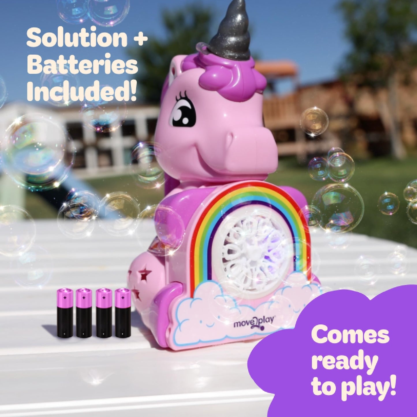 Move2Play Unicorn Bubble Blower - Bubble Machine Toy for Kids, Ages 2-5, Plastic, Perfect Christmas Gift