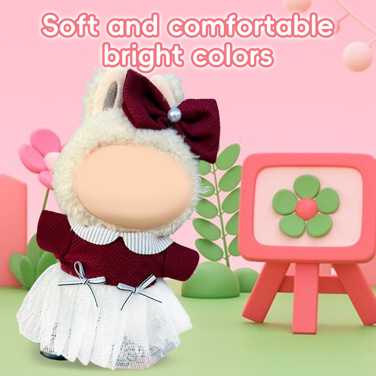 17cm Doll Clothes Labubu Clothes for 6.7inch(17cm) Dolls enhanced Doll Outfit with Hat and Accessories(Clothes Only) (Red White)