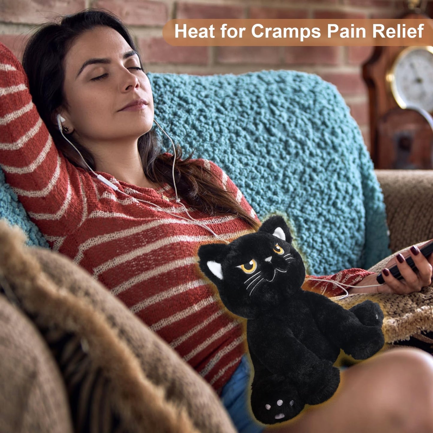 Suzzipals Microwavable Grumpy Black Cat Stuffed Animals Lavender Scent, Heated Stuffed Animals Heating Pads For Cramps & Pain, B