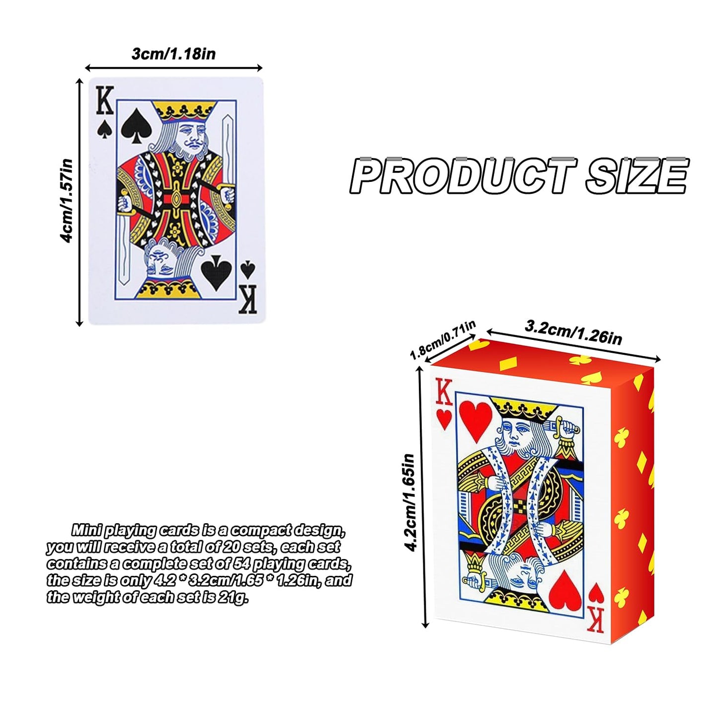 Showhihi Mini Playing Cards, 20 Pack Mini Deck Of Cards, 1.65 Inch Mini Cards, Miniature Playing Cards,Mini Cards Playing With G