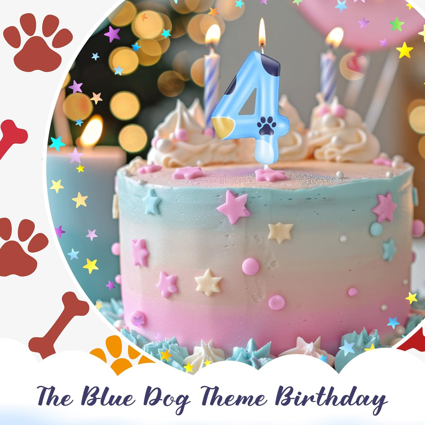 MTLEE Blue Dog Paw Candles Blue Birthday Cake Decorations Cake Cupcake Topper for Boy and Girl Birthday Decoration(4)