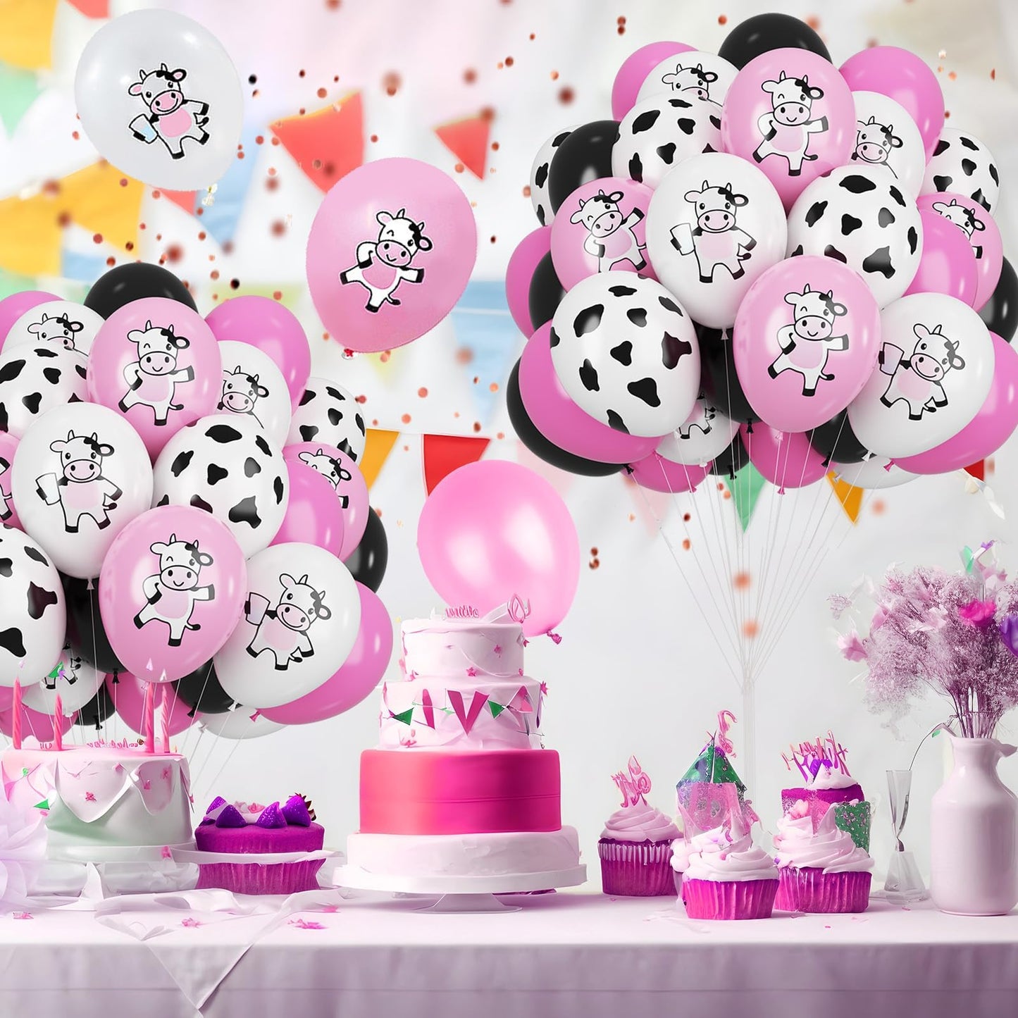 Cow Balloons, 12 Inch Pink White Black Cow Print Balloon Colorful Funny Animal Cartoon Pattern Balloons For Girls Cow Theme Part