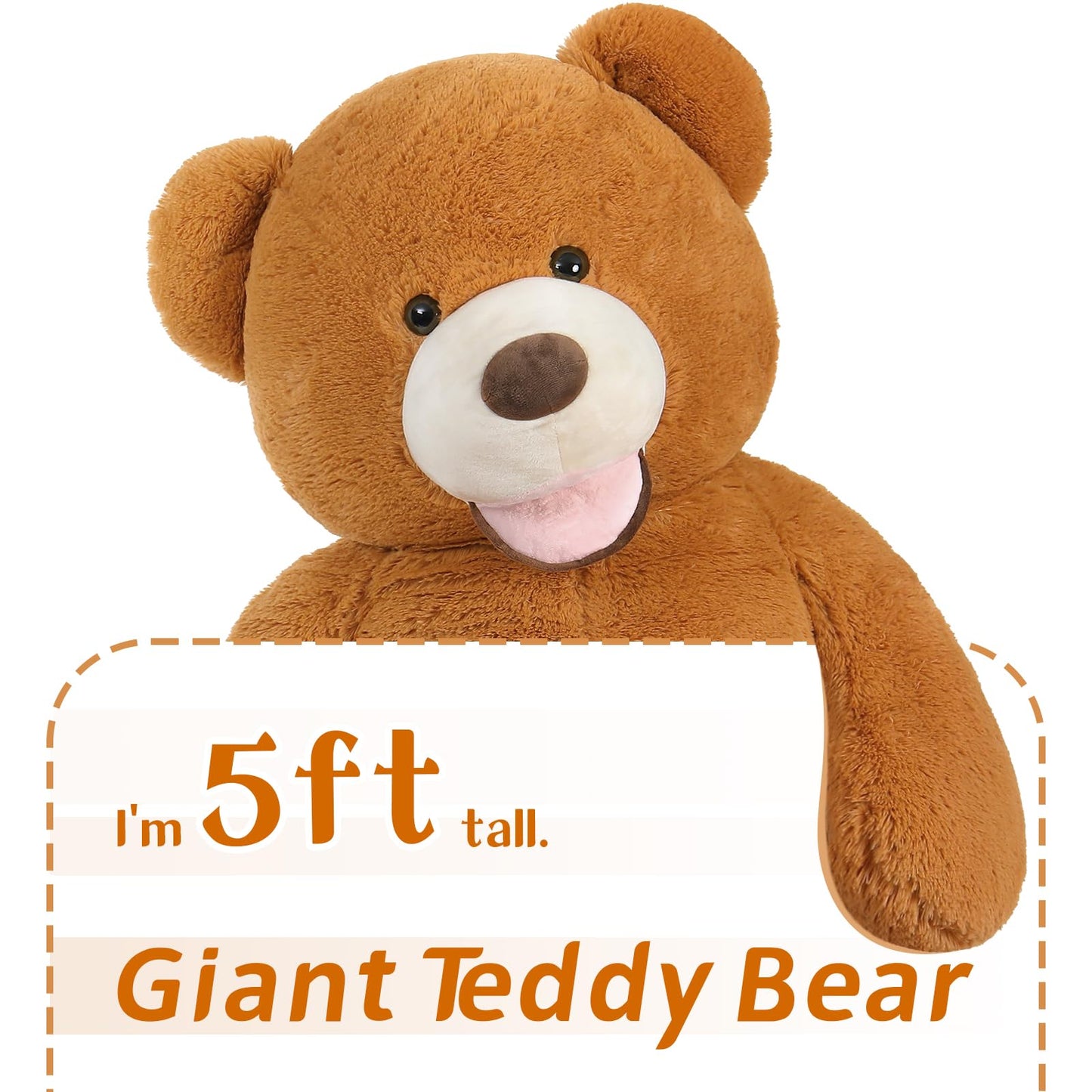 Maogolan Big Teddy Bear 5Ft Tall With Smiling Face, Fluffy Giant Stuffed Teddy Bear Valentines For Girlfriend Boyfriend, Anniversary,Long Distance, Dark Brown